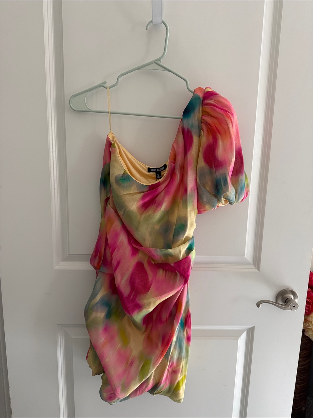 Steve Madden One-Shoulder Watercolor Pink Multi Dress